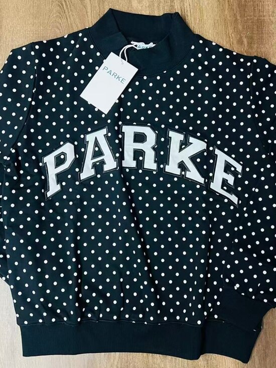 Parke Tops - PARKE Black Polka Dot Mock Neck Sweatshirt